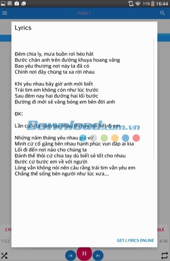 Music Organizer Player hiển thị lời bài hát khi phát nhạc