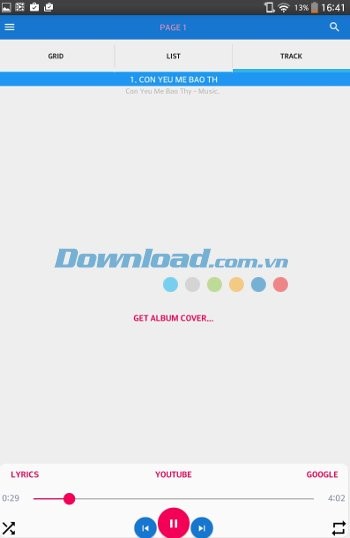 Giao diện phát nhạc của Music Organizer Player
