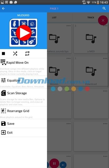 Menu ứng dụng Music Organizer Player cho Android