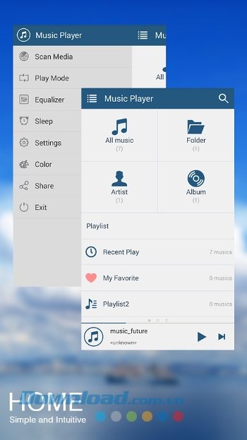 Các nút tính năng của Music Player Pro