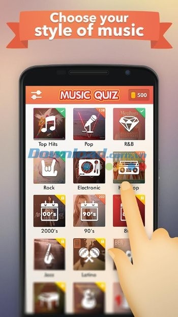 Music Quiz cho phép lựa chọn phong cách nhạc bạn muốn trải nghiệm