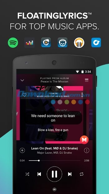 Tính năng Floatinglyrics của Musixmatch cho Android
