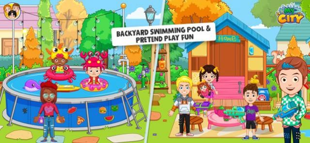 Vui chơi ngoài vườn có bể bơi