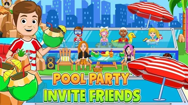 Mời bạn vè và người thân đến tham gia bữa tiệc bể bơi trong My City: Mansion
