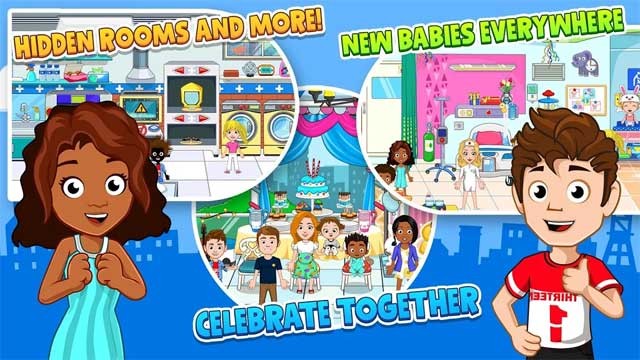 My City: Newborn Baby for Android có rất nhiều địa điểm thú vị để bé khám phá