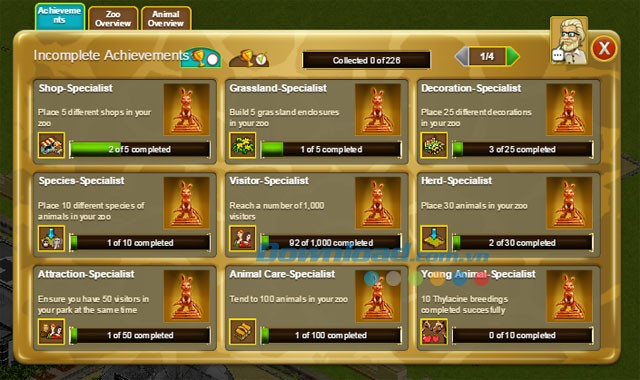 Hệ thống thành tựu của My Free Zoo