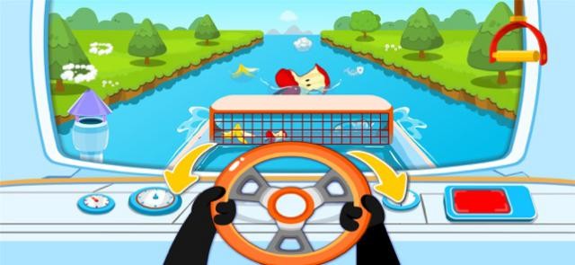 Lái tàu đi dọn rác trên dòng sông