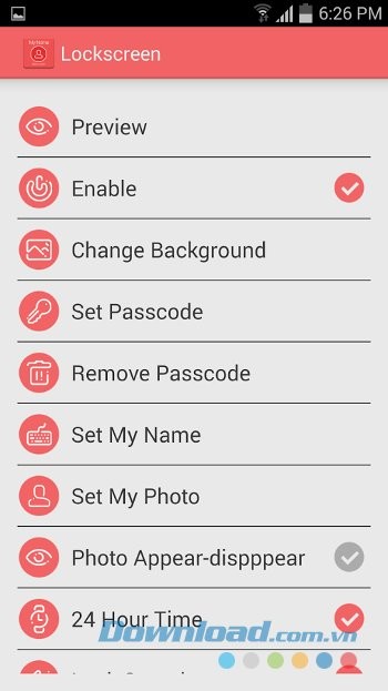 Các thiết lập của My Name Lock Screen cho Android