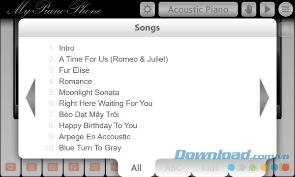 My Piano Phone cho Android có bộ sưu tập bài hát cực hay