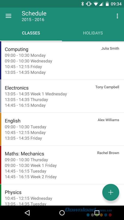 Lên lịch học cho các môn