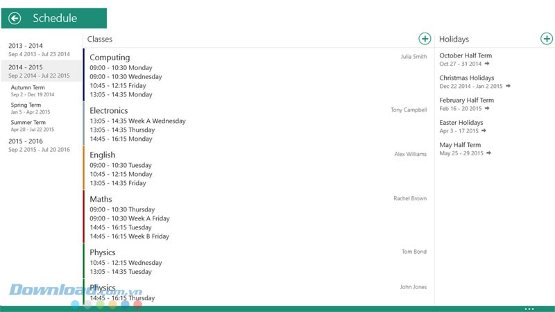Lên lịch cho các buổi học