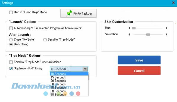 Một số lựa chọn cài đặt của My Suite