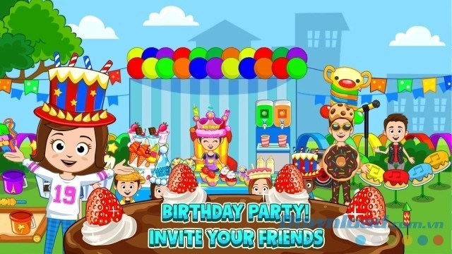 My Town: Bakery cho Android hướng dẫn bé tổ chức sinh nhật và mời bạn bè cùng tham gia