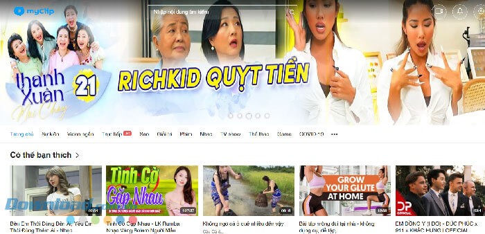 Trang chủ của website MyClip
