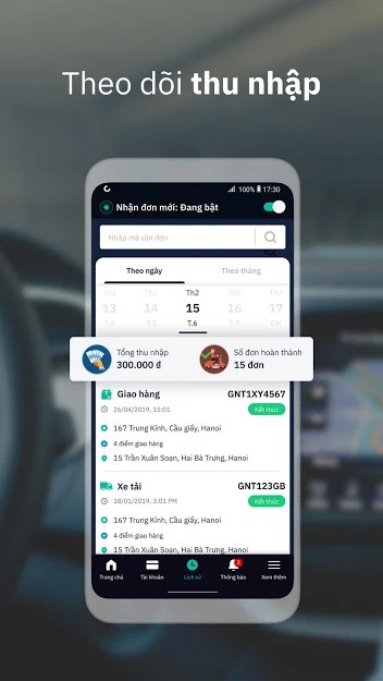 Theo dõi thu nhập trực tiếp trên MyGo Driver