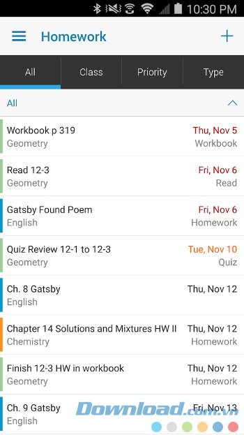 myHomework với giao diện màn hình chính