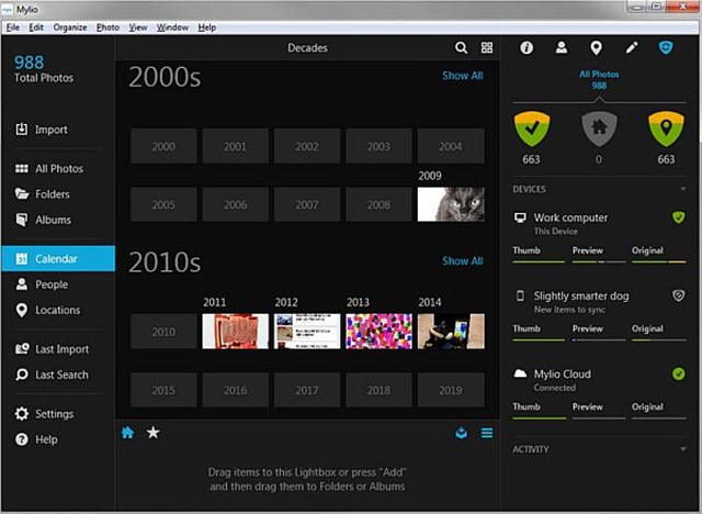 Giao diện phần mềm quản lý ảnh Mylio