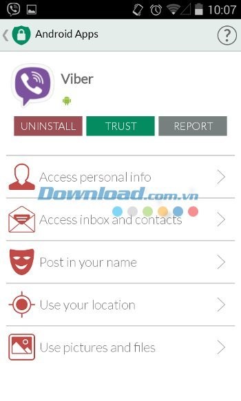MyPermissions cung cấp 3 tùy chọn mạnh mẽ cho từng ứng dụng