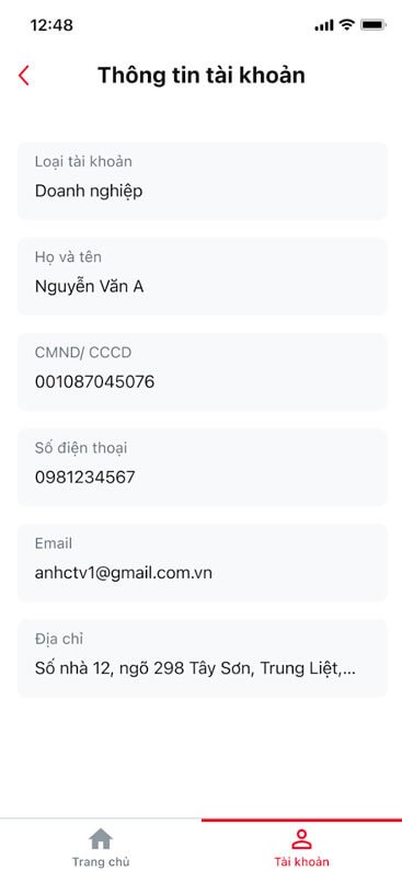 Thông tin tài khoản MySign