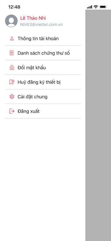 Các mục trên MySign
