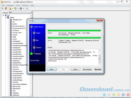 Quá trình xuất dữ liệu của MyToTxt