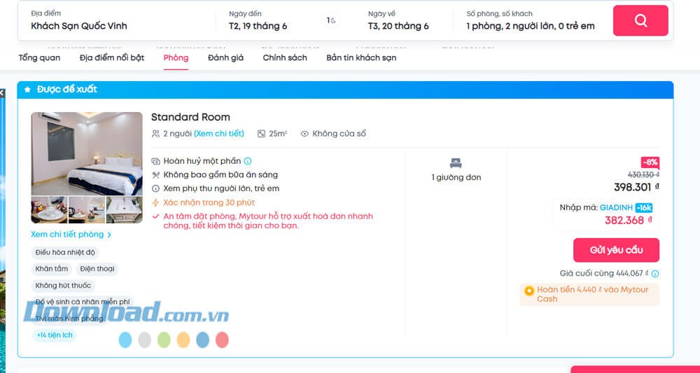 Đặt phòng khách sạn trên MyTour.vn