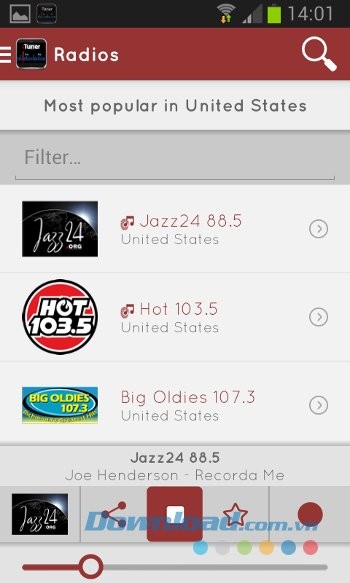 Giao diện myTuner Radio trên máy tính