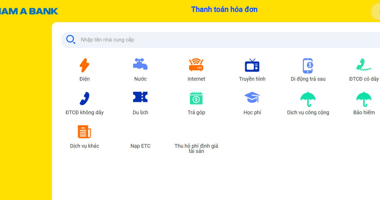 Thanh toán hóa đơn trên Nam A Bank - Open Banking