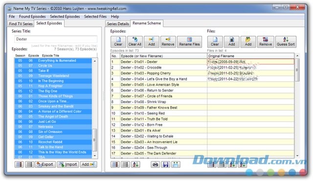 Name My TV Series với giao diện chọn tập phim