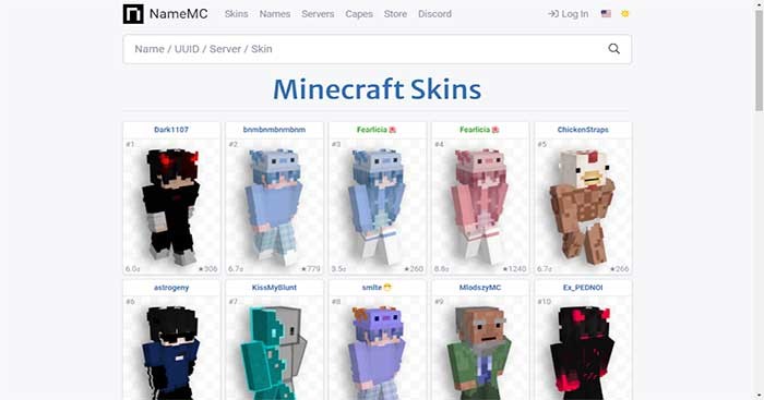 NameMC là trang web sở hữu bộ sưu tập skin Minecraft đồ sộ