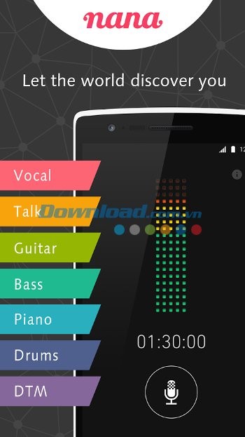 Các tùy chọn thu âm của ứng dụng Nana