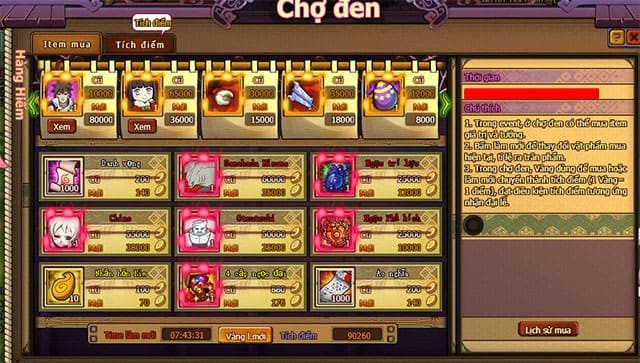 Giao diện Chợ đen trong Naruto Cửu Vĩ