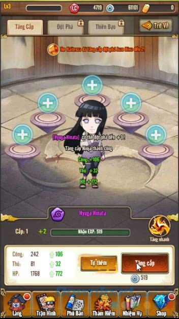 Tăng cấp cho nhân vật trong Naruto Hỏa Chí