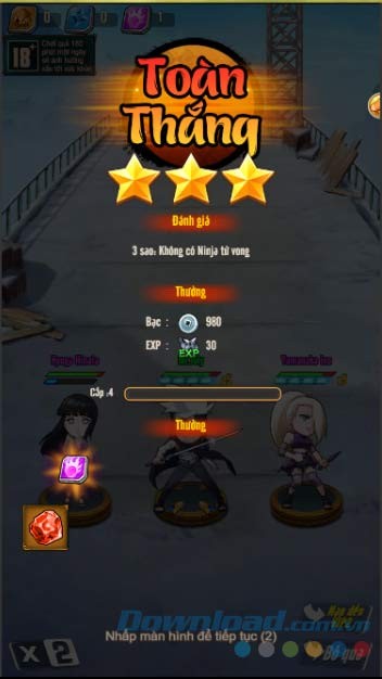 Phần thưởng chiến thắng khi chơi Naruto Hỏa Chí