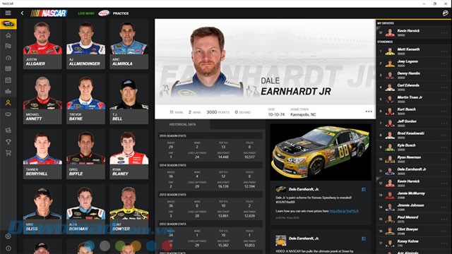 Thông tin tay đua trong ứng dụng