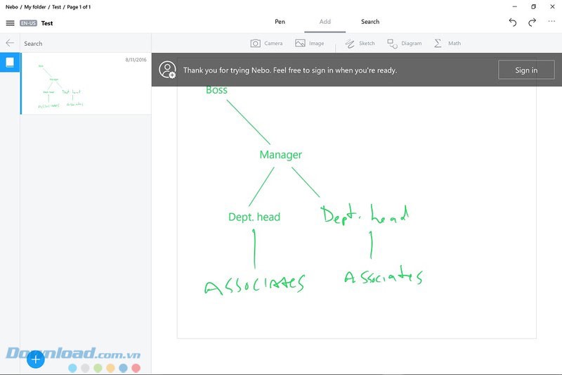 Giao diện Nebo trên Windows 10