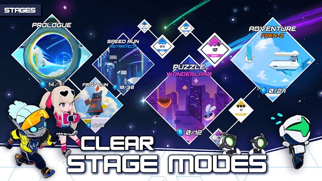 Hoàn thành chế độ chơi theo giai đoạn trong game Neon Runners: Super Coins