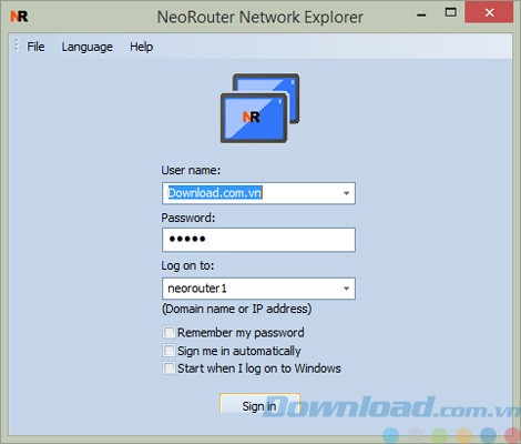 Đăng nhập vào NeoRouter Free