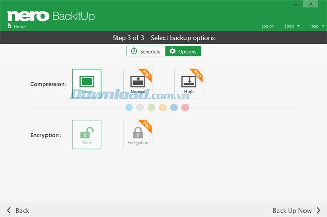 Các tùy chọn sao lưu của Nero BackItUp