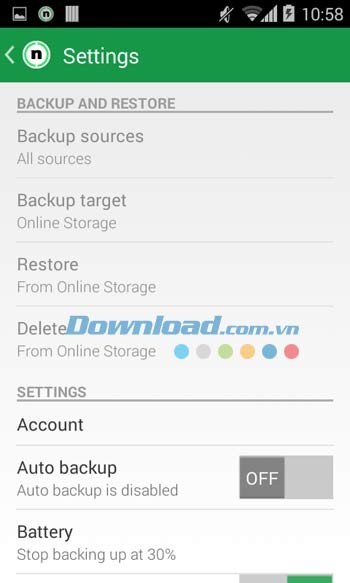 Các cài đặt cơ bản trong Nero BackItUp