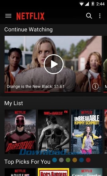 Giao diện ứng dụng Netflix for Android