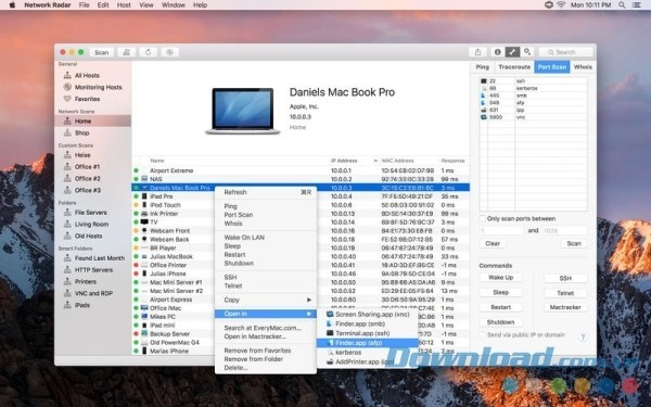 Giao diện hoạt động chính của Network Radar cho Mac