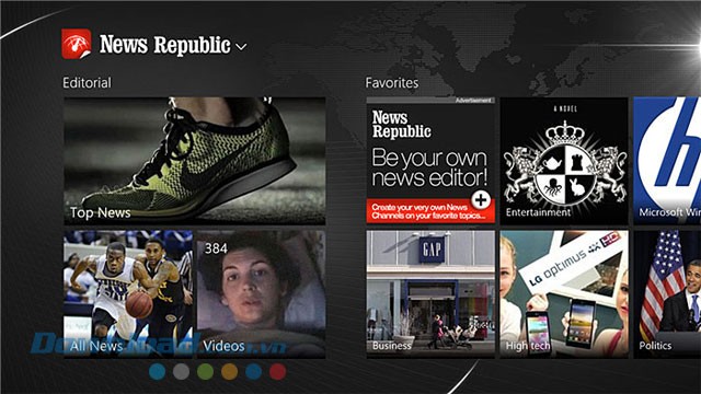 Giao diện ứng dụng News Republic cho Windows 8