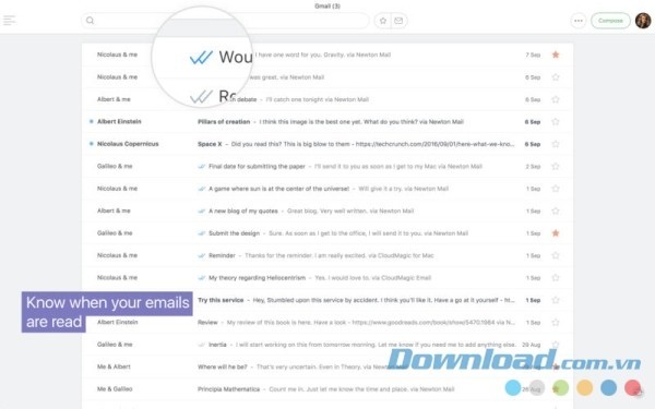 Newton Mail cho Mac thông báo khi thư gửi đã được đọc