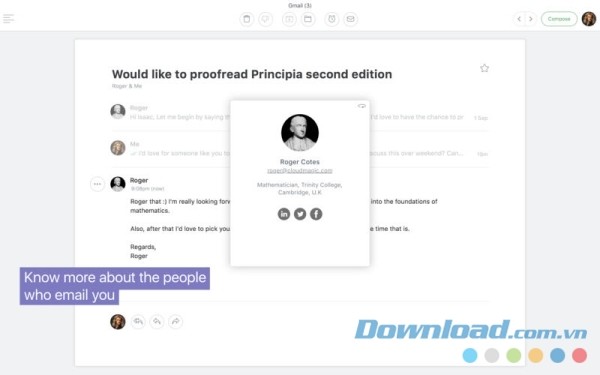 Newton Mail cho Mac hiển thị thông tin người gửi