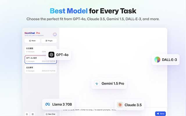NextChat hỗ trợ các mô hình GPT-3, GPT-4, Gemini Pro,...
