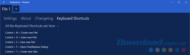 Sử dụng các tổ hợp phím trong ứng dụng ghi chú Nextpad để thực hiện các thao tác nhanh hơn