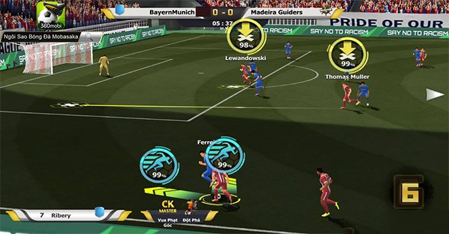 Điều khiển các cầu thủ trên sân