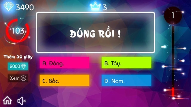 Giao diện trả lời đúng trong Nhanh Hơn Chớp