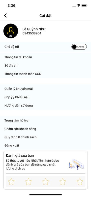 Giao diện cài đặt